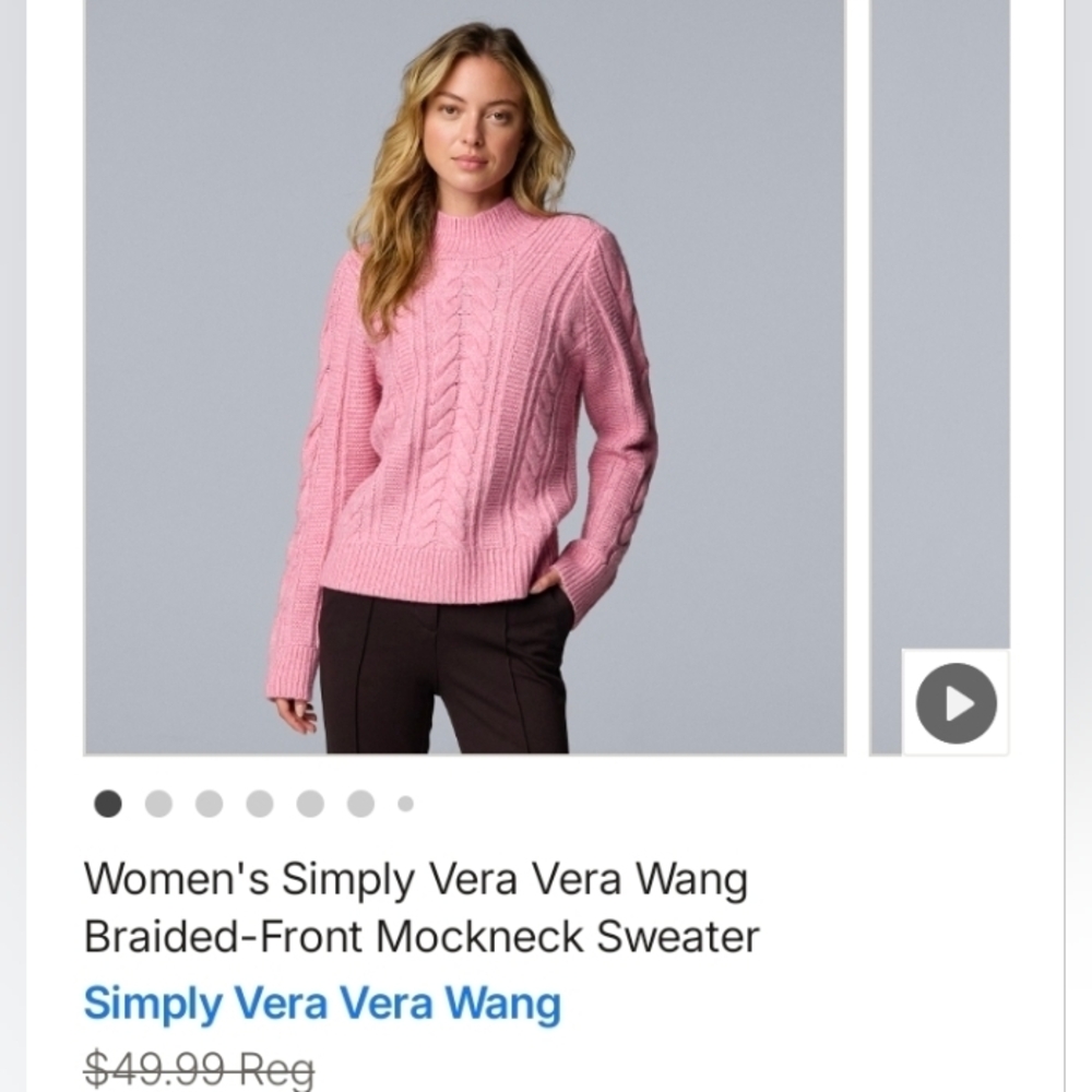 New Simply Vera Vera Wang Pink Cable Knit Mockneck Sweater